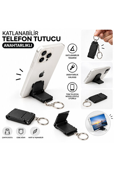 Katlanabilir Anahtarlıklı Telefon Tutucu Stand – Taşınabilir Cep Telefonu Standı Masaüstü Stand Aparatı