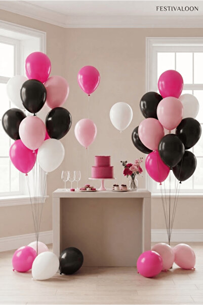 FESTİVALOON 20-Piece Pink Fuchsia Black and White Balloon Set Baby Shower Bir...