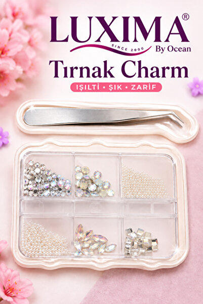 Luxıma Tırnak Süsleme Çiçek Charm Seti 6'lı Nail Art Tırnak Süslemesi + Cımbız