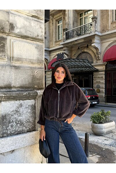 Şeker Portakalım Plush Fur Texture Belt Detailed Pocketed Premium Bomber Styl...