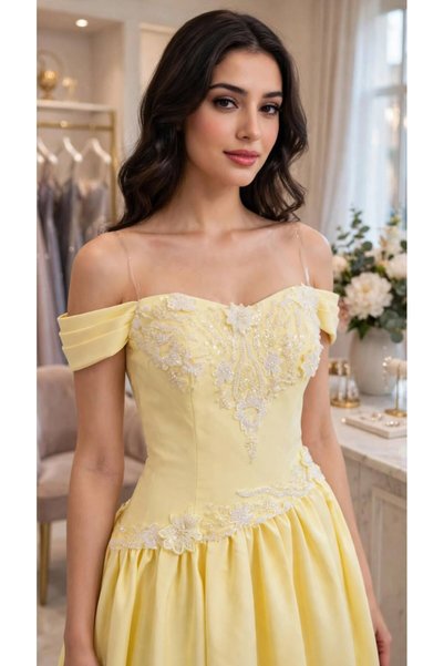 antil fashion فستان سهرة أصفر ناعم