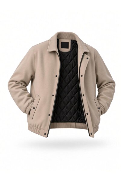 Oksit Harrington Fermuarlı Bomber Kaşe Ceket Mont - Slim Fit Klasik Yaka