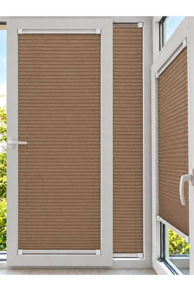 Vidalı Plise Katlanır Cam Balkon Perdesi - Ofis Perdesi - Mutfak Perdesi - Salon Perdesi KAHVERENGİ