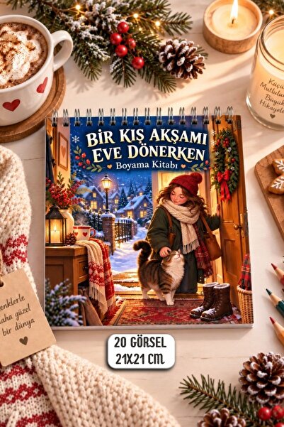 birikiyedi Bir Kış Akşamı Eve Dönerken Yetişkin Boyama Kitabı | Kış Temalı | ...