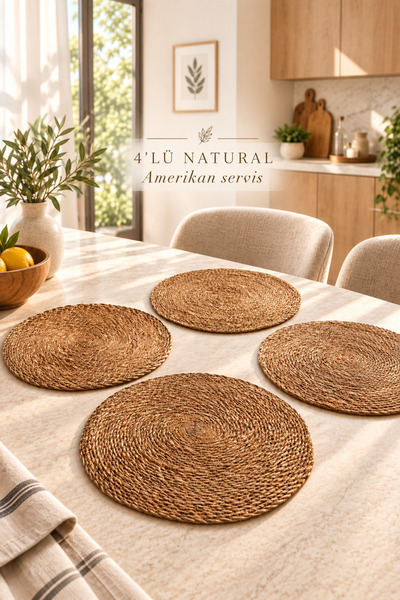 Sariva Home Set of 4 35 cm Natural American Service Round Wicker Look Tablewa...