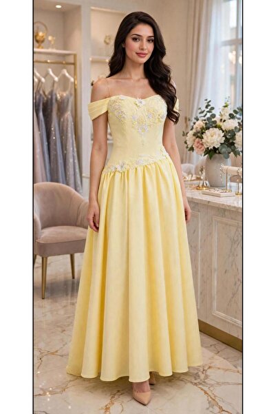 antil fashion فستان سهرة أصفر ناعم