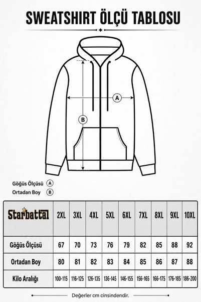 Starbattal Large Size Unisex Hooded 3Ip Sweat 11701 Gray