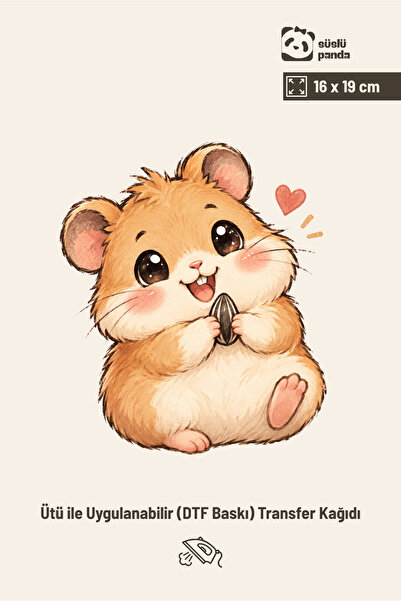 DTF Baskı Kalpli Sevimli Hamster Ütüyle Yapışan Tişört Bez Çanta Transfer Kağıdı 16x19 cm