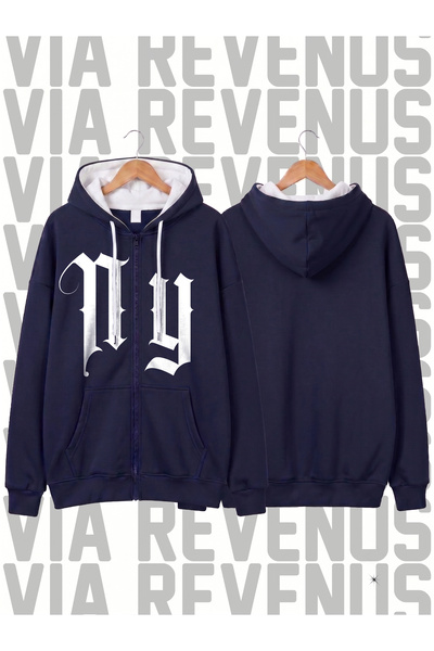 Vordevia Ny Printed Unisex Zippered Hooded Sweatshirt Cardigan