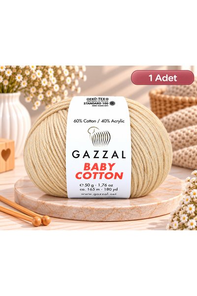 Gazzal Baby Cotton Pamuklu El Örgü İpi 3445 Açık ten - Amigurumi ve Bebek Yün...