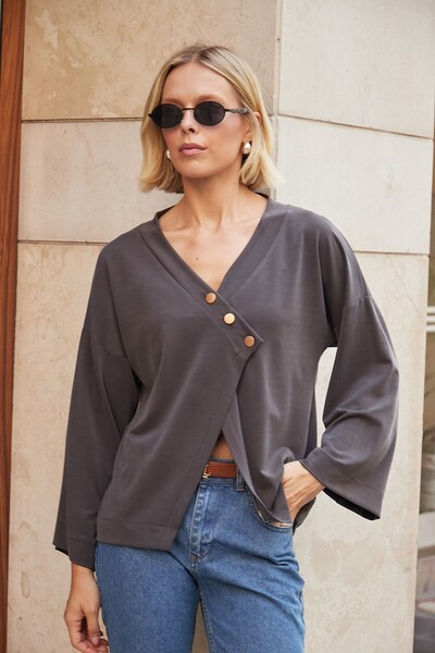 Jument Women's Modal Scuba Wrap Double-Breasted Buttoned Off-Shoulder Cardiga...