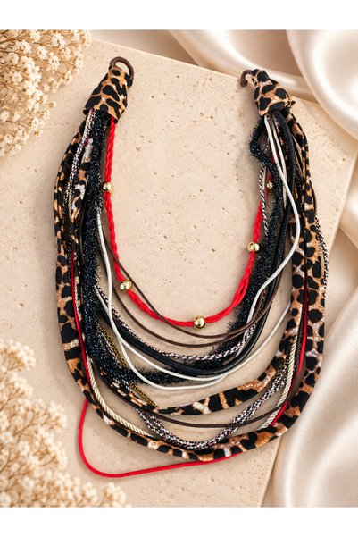 Bukiro Matière Sauvage Leopard Patterned Multi-Layered Scarf Necklace |   Women's Statement Necklace