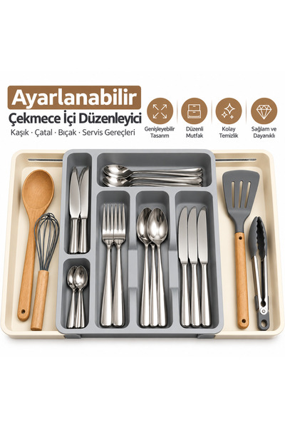 Mihremir Ayarlanabilir Çekmece İçi Kaşık, Çatal ve Bıçak Düzenleyici