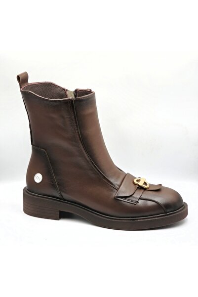 Mammamia D26Kb-8525 Brown Faber Genuine Leather Zippered Women's Daily Casual...