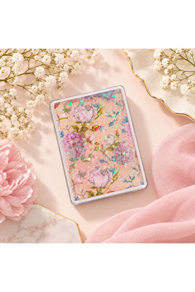 Kumru Studio Pastel Şakayık Desenli Hareketli Simli Kompakt Cep Aynası