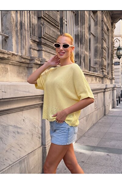 Şeker Portakalım T3379 Mesh Knit Sweater with Lace on the Bottom