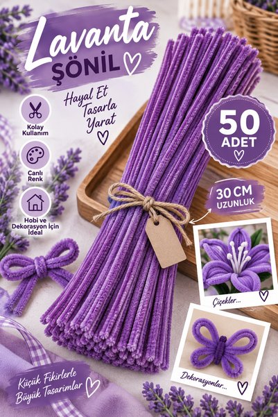ASL ArtPaper Lavanta Şönil Tel 50 Adet 30 cm – Çiçek Yapımı, Hobi ve El Sanat...