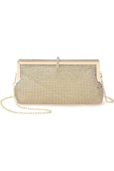 Generic Luxury Evening Clutch Purse, Gold Crystal Rhinestone Handbag with Cha...