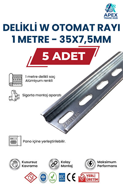 SUTEM Delikli W Otomat Sigorta Rayı 1 Metre 35x7,5mm - 5 Adet