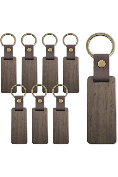 TERRIFI 8 Pack Blank Wooden Keychains with Faux Leather Straps, Ideal for Las...