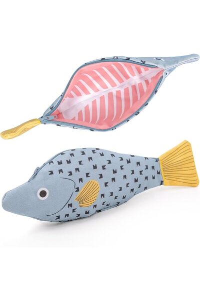 TERRIFI Cute Fish Shape Pencil Case with Realistic Fishbone Lining, Funny Ani...