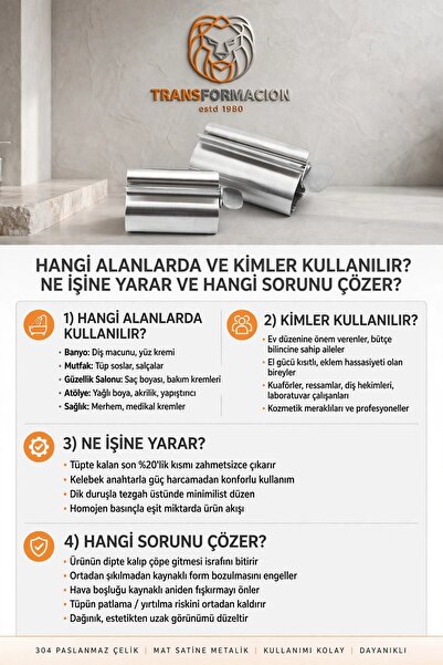 Transformacion Çelik Tüp Sıkıcı Diş Macunu Krem Merhem Boya Sıkma Aparatı Metal Merdane Silindir Sarıcı Düzenleyici 18/10 304 Paslanmaz 723651