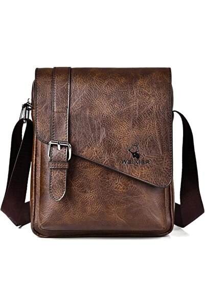 Generic Vintage Leather Messenger Bag, 24x20x6 cm, Brown Crossbody Shoulder B...