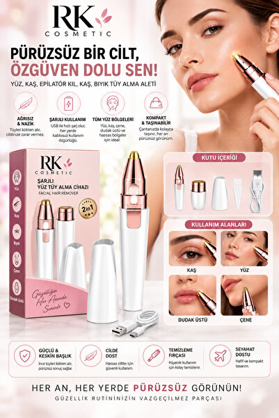 RK Cosmetic Şarjlı Yüz Tüy Alma Cihazı Epilasyon Kaş Bıyık Alıcı 2in1