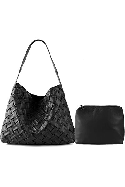 GENERAL JINMANXUE Women Boston Bag Handmade Woven Vegan Leather Handbags