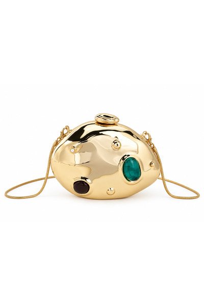 AYLESH Gold Metalik Taş Detaylı Zincir Askılı Clutch Çanta