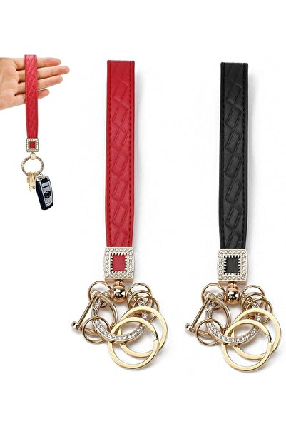 SYOSI Leather Car Keychain with 12 Keyrings 2 Screwdrivers, Universal Rotatab...