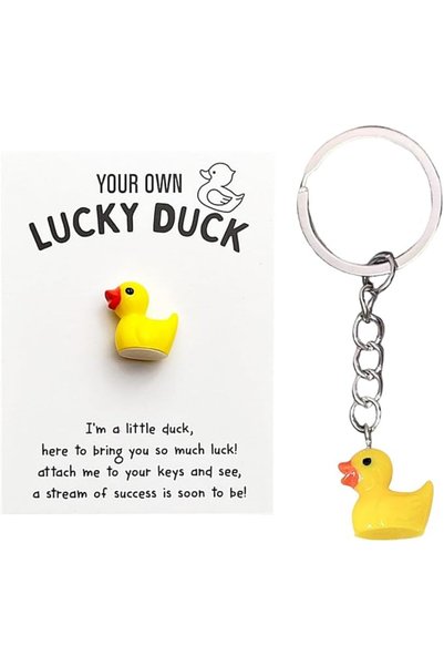 SYOSI Cute Duck Keychain with Encouragement Card, Little Yellow Duck Keyring ...