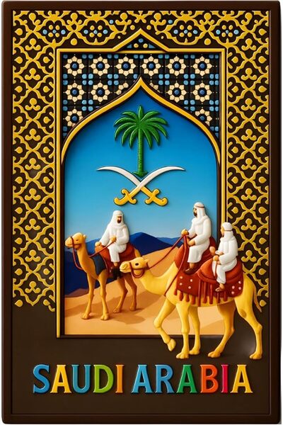 Generic مغناطيس ثلاجة تذكاري للمملكة العربية السعودية - فن زخرفي خزفي جميل يض...