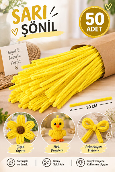ASL ArtPaper Sarı Şönil Tel 50 Adet 30 cm – Çiçek Yapımı, Hobi ve El Sanatları
