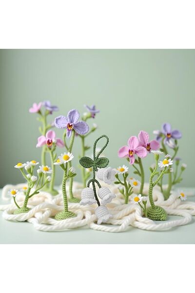 Tazweeq Creative Crocheted Orchid Flower Keychain Pendant, Crocheted Flower P...