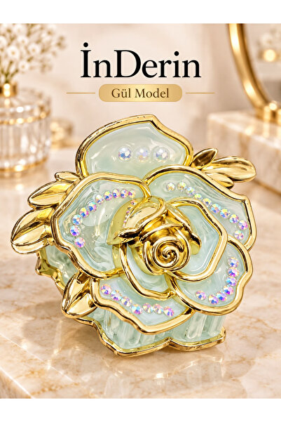 İnDerin Women's Stoned Rose Model Hairpin with Gold Detail Acrylic Hair Clip