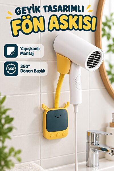 Geyik Figürlü Fön Makinesi Askı Aparatı