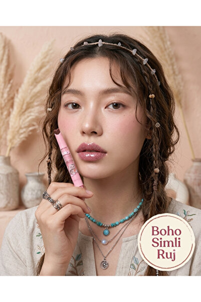 Kozmetik Boho Style Glitter Lipstick - Natural and Shiny Looking Heart Lipsti...