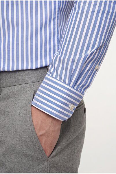 D'S Damat Ds Damat Navy Blue Striped Shirt