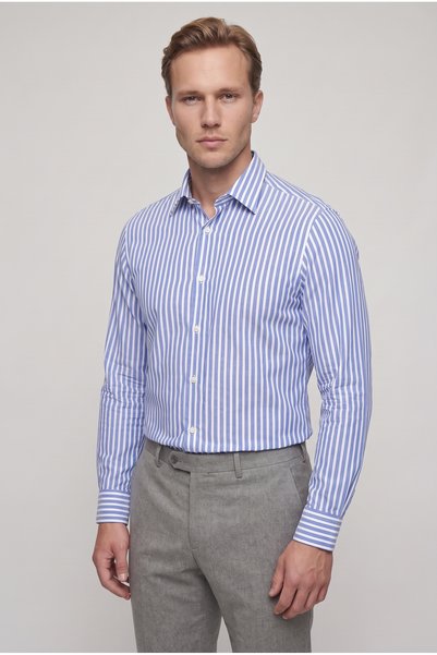 D'S Damat Ds Damat Navy Blue Striped Shirt