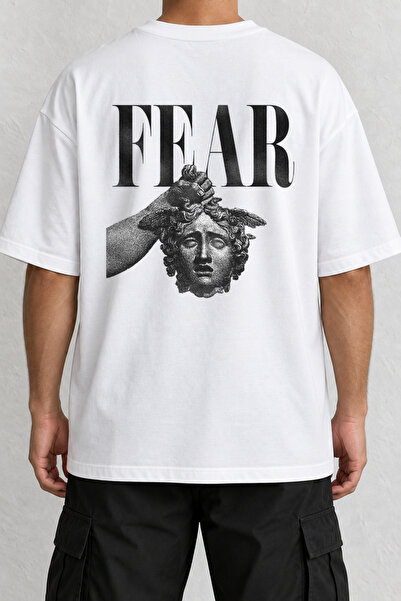 CrowsGate Fear Medusa Back Printed Oversize White T-Shirt