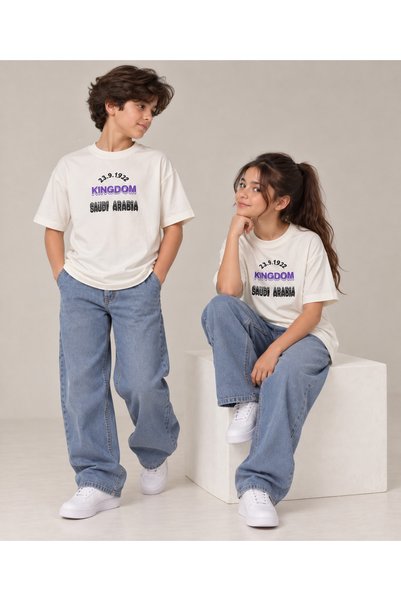 TOP CLOTHE تيشيرت أطفال وطني مطبوع – قطن 100% بقصة أوفر سايز