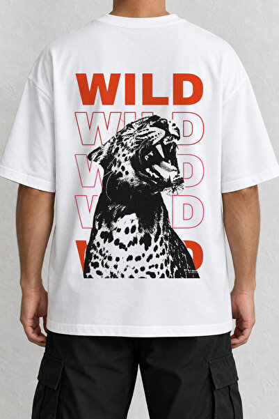 CrowsGate Wild Leopard Back Print Oversize White T-Shirt