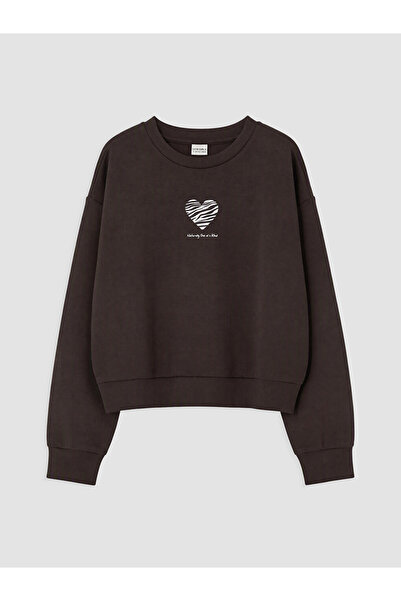 LC Waikiki Vizyon New Season Brown Printed Girls' Soft Touch Sweatshirt