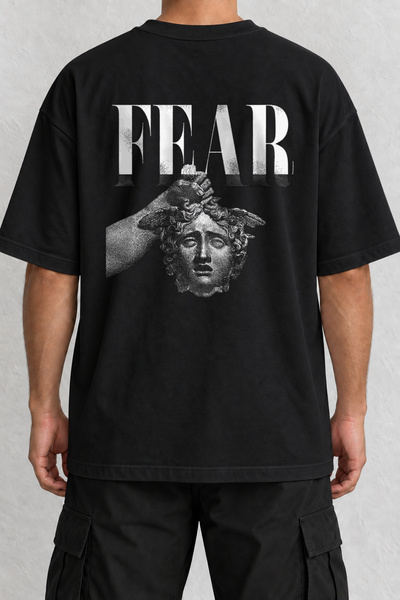 CrowsGate Fear Medusa Back Printed Oversize Black T-Shirt