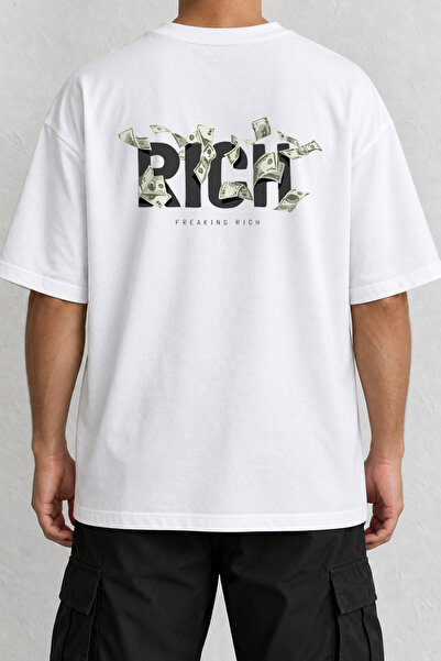 CrowsGate Feeling Rich Back Printed Oversize White T-Shirt