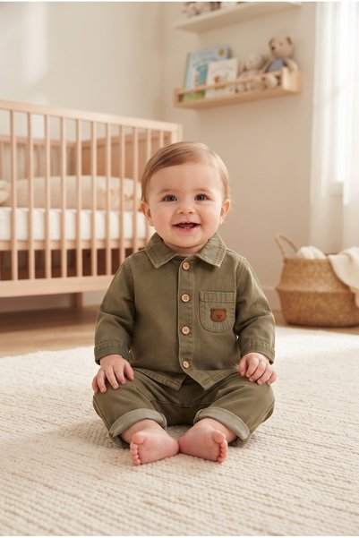 HAFY BABY Denim Serisi, Erkek Bebek, Yumuşak Kot Gömlek ve Pantolon Takımı