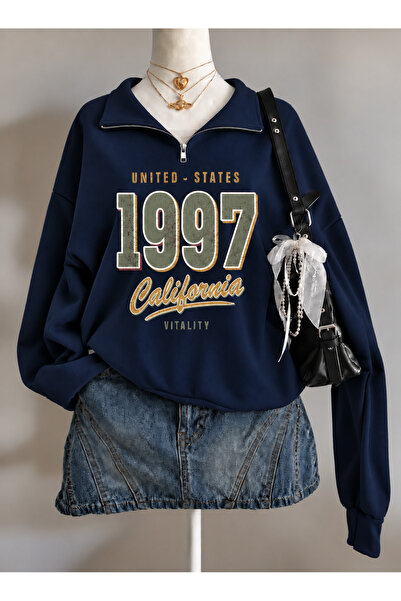 COHERENT Unisex Kadın Erkek STATES1997 Baskılı Oversize Pamuklu Dik Yaka Yarı...