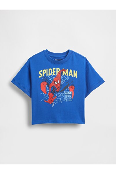 GAP Erkek Bebek Mavi Marvel Oversized Grafik Baskılı T-Shirt
