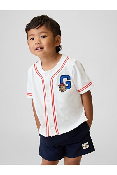 GAP Erkek Bebek Beyaz Brannan Bear Logo Beyzbol Jersey T-Shirt